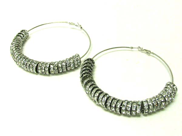 3.5 inch hoop two third crystal rondelle ring dangle basketball wives inspired earring - hoops