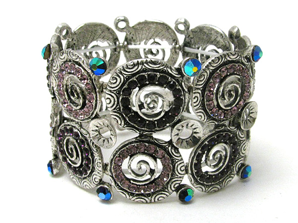 Crystal deco multi swirl disk link stretch bracelet