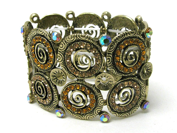 Crystal deco multi swirl disk link stretch bracelet