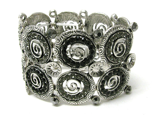 Crystal deco multi swirl disk link stretch bracelet