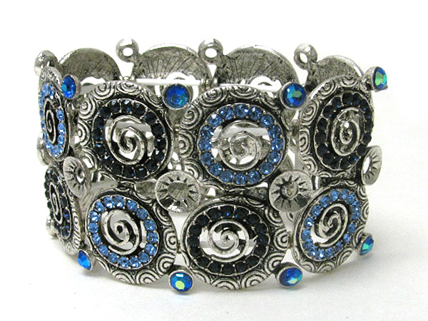 Crystal deco multi swirl disk link stretch bracelet