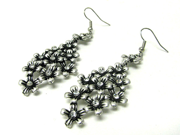 Crystal center multi flower link earring