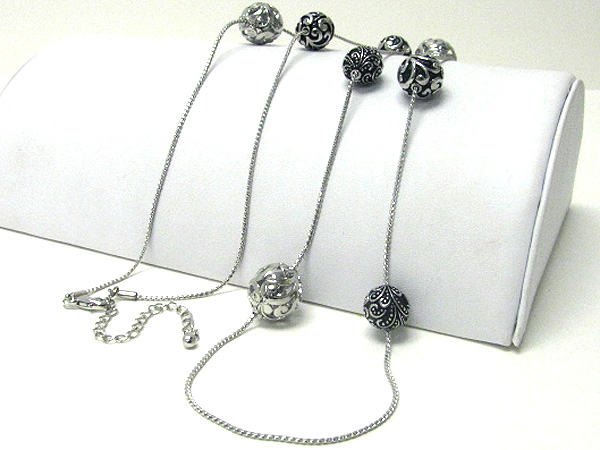 Multi metal filigree ball link long necklace