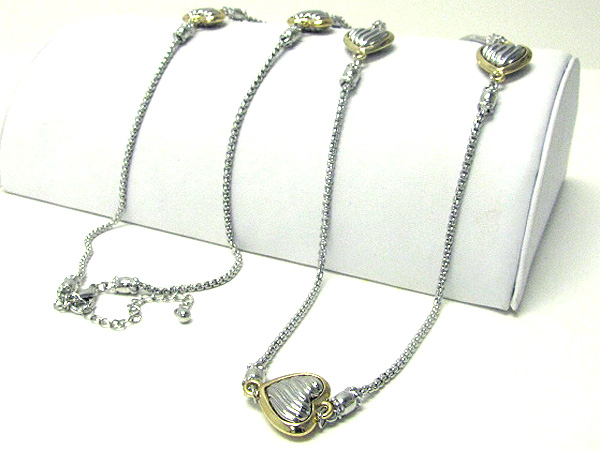 Multi metal filigree heart link long necklace