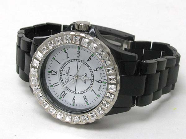 Barguette crystal stud fashion acryl band watch