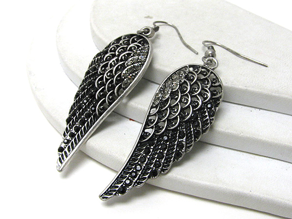 Crystal stud angel wing earrings