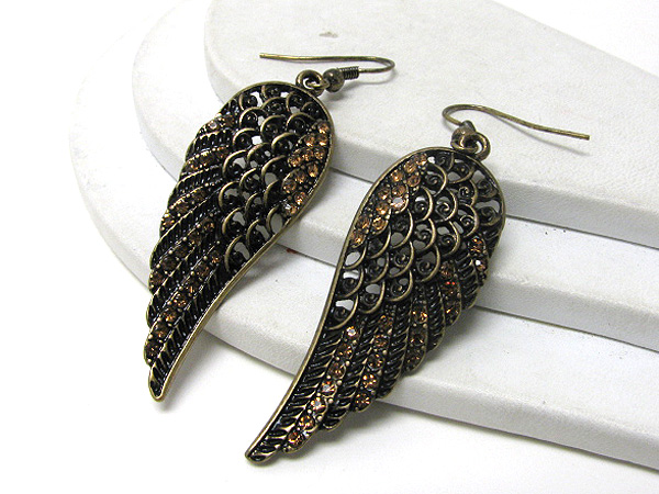 Crystal stud angel wing earrings