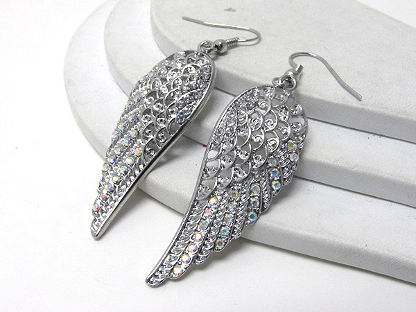 Crystal stud angel wing earrings