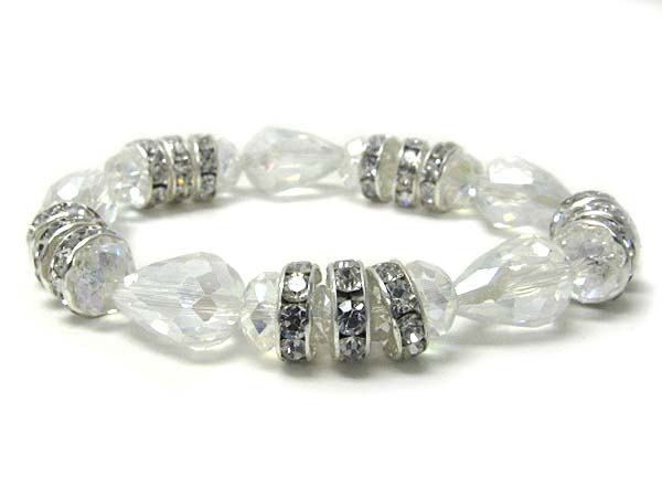 Facet acrylic stone and crystal stud ring stretch bracelet