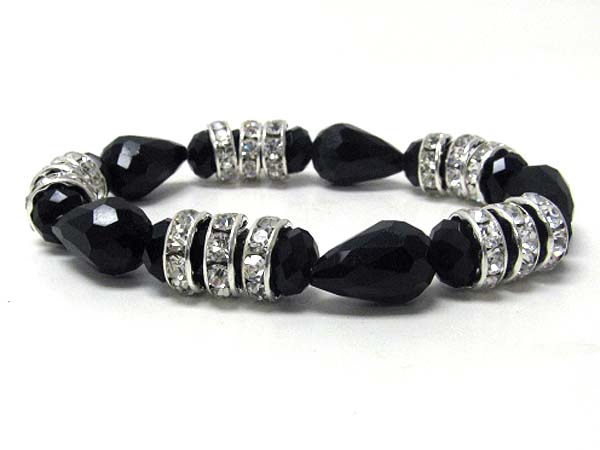 Facet acrylic stone and crystal stud ring stretch bracelet