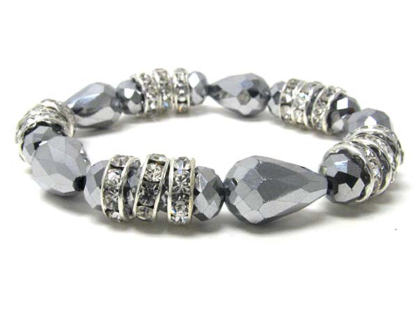 Facet acrylic stone and crystal stud ring stretch bracelet