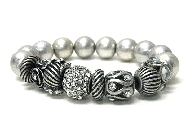 Crystal and metal ball link stretch bracelet