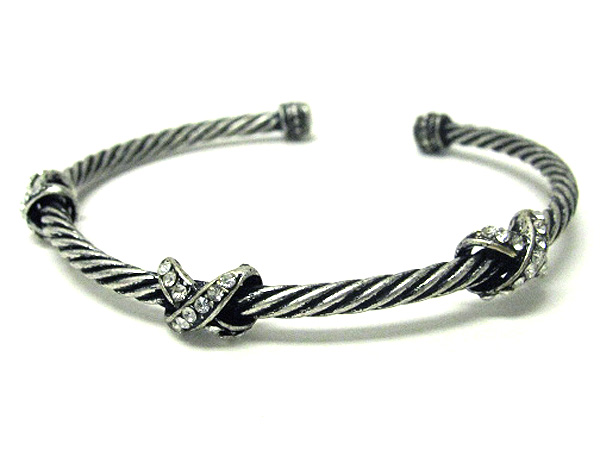 Crystal deco designer style flexible metal bracelet