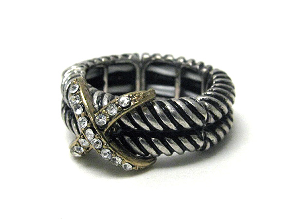 Crystal cross designer style stretch ring