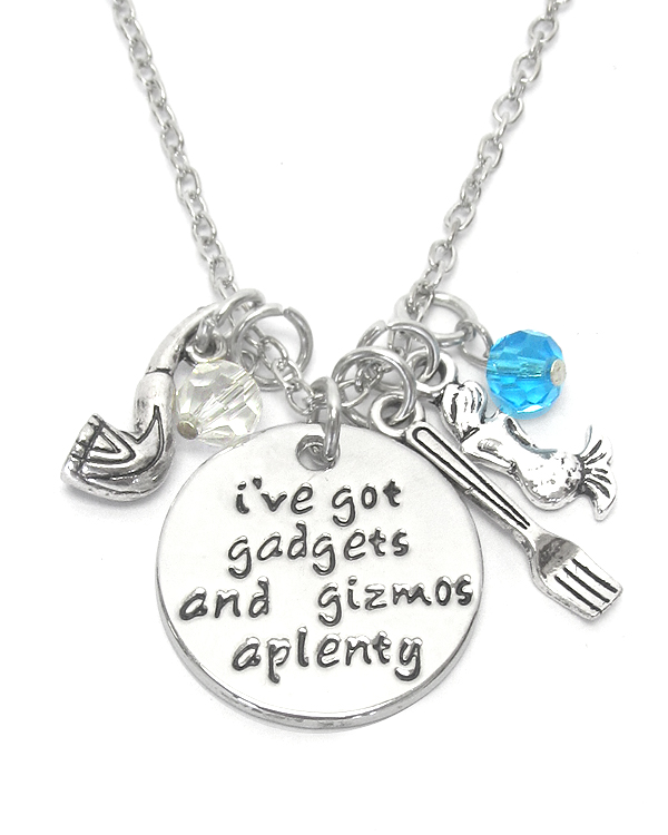 Inspiration message multi charm pendant necklace - i have got gadgets and gizmos aplenty