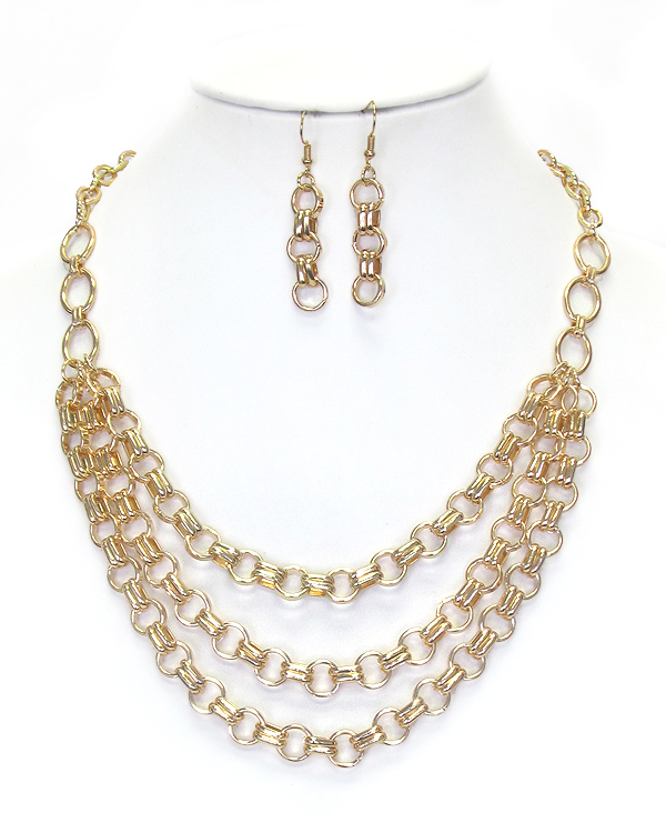 3 layer chain drop necklace set