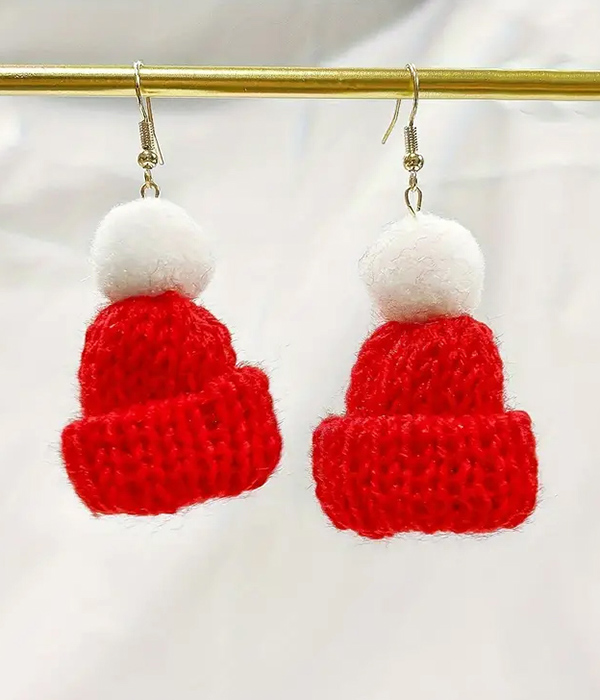 Christmas theme knit hat earring