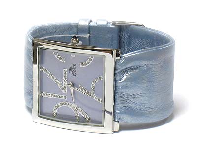 Crystal dial and loose leather ribbon band watch