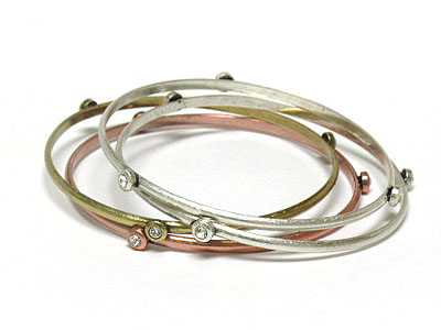 5 line crystal stud metal bangle set