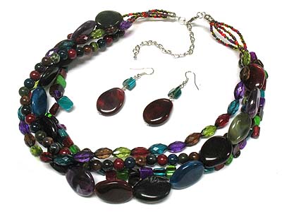 Multi strand and shape beads necklace and earring set 