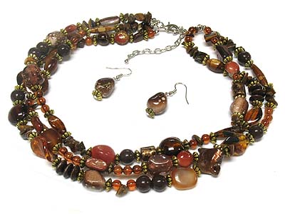 Multi strand and mix beads necklace and earring set 