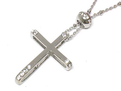 Crystal deco metal cross pendant and bead necklace