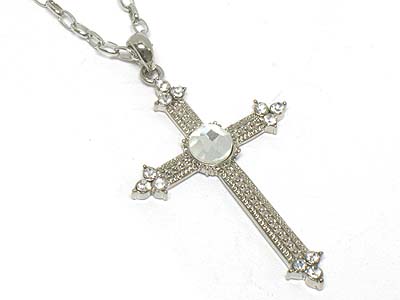 Crystal and cubic deco cross pendant necklace