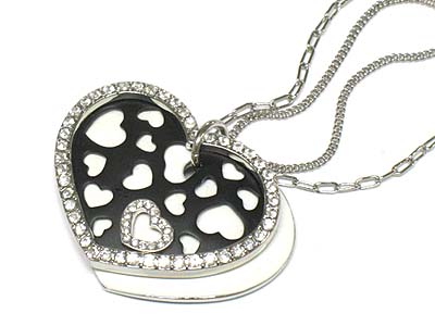 Crystal side deco heart and epoxy cover heart necklace