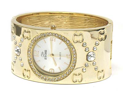 Designer inspired crystal deco bangle watch