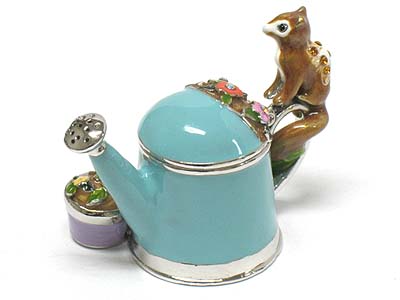 Jeweled squirrel watering can jewelry box