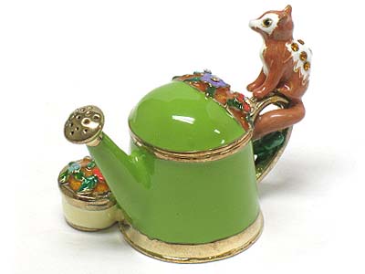 Jeweled squirrel watering can jewelry box