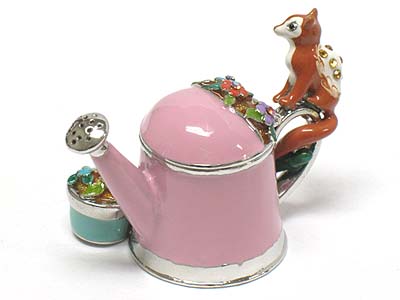 Jeweled squirrel watering can jewelry box