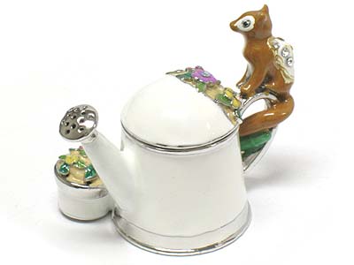 Jeweled squirrel watering can jewelry box