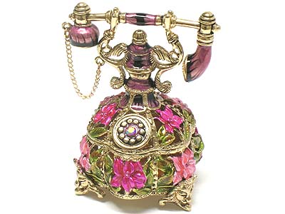 Jeweled flower pattern clasic telephone jewelry box