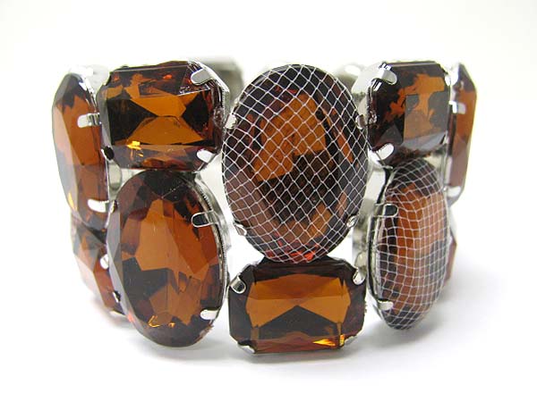 Mesh wrapped double row epoxy stone stretch bracelet