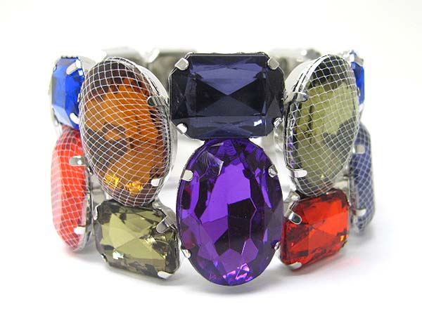 Mesh wrapped double row epoxy stone stretch bracelet