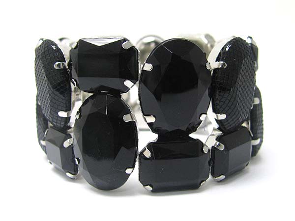 Mesh wrapped double row epoxy stone stretch bracelet