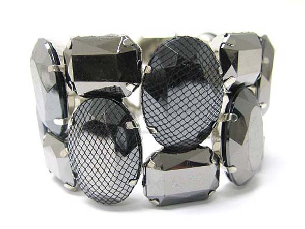 Mesh wrapped double row epoxy stone stretch bracelet