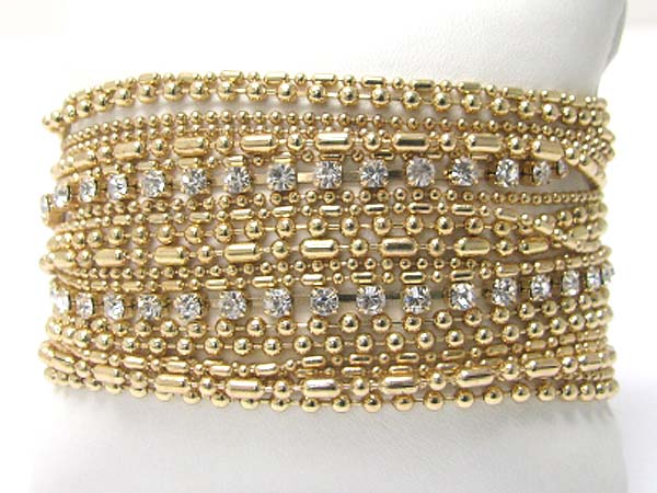 Multi row rhinestone and mixed metal chain link bracelet