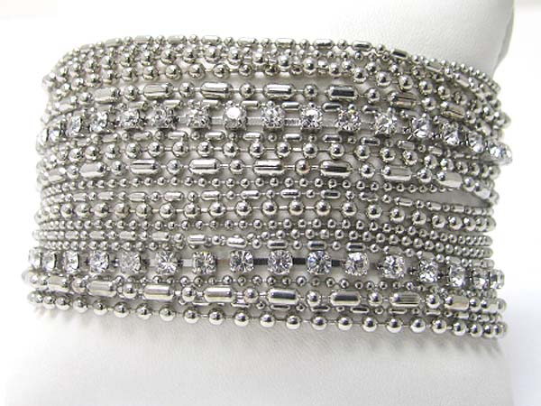 Multi row rhinestone and mixed metal chain link bracelet