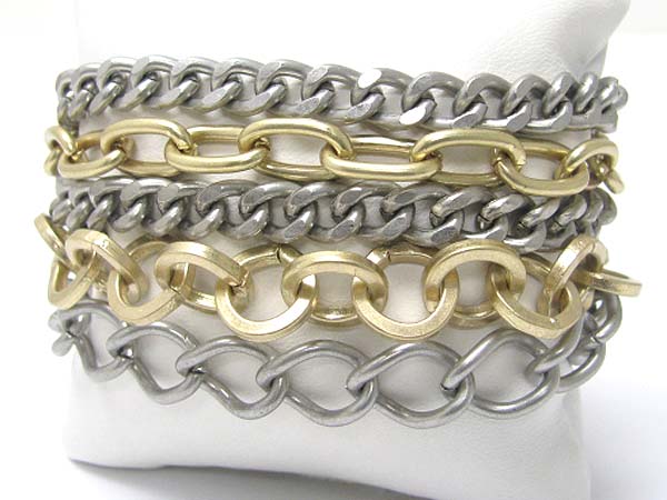 Multi row mixed metal chain link bracelet