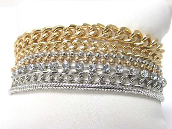 Multi row rhinestone and mixed metal chain link bracelet 