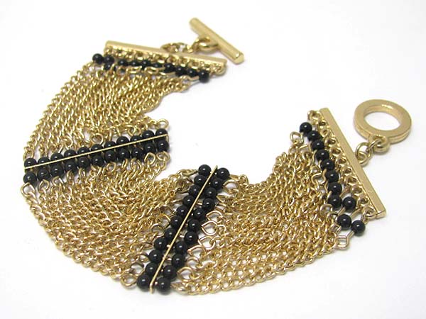 Multi row beads accent metal chain link bracelet