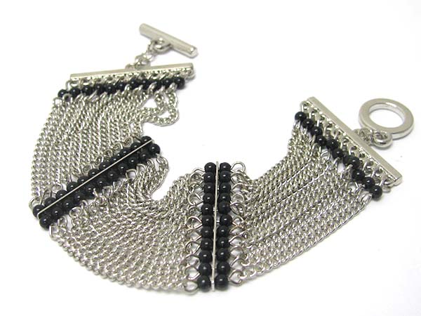 Multi row beads accent metal chain link bracelet