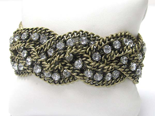 Rhinestone and multi chain braided link bracelet