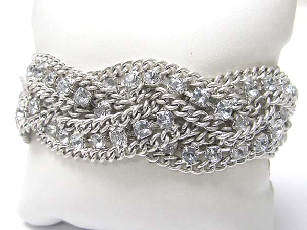 Rhinestone and multi chain braided link bracelet