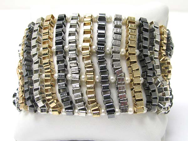 Multi row metal box chain link bracelet