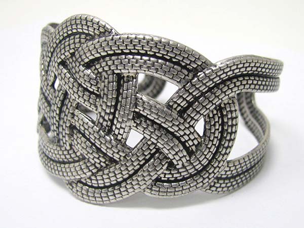 Architectural woven texture metal cuff bangle