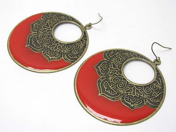 Epoxy and textured metal disk earring