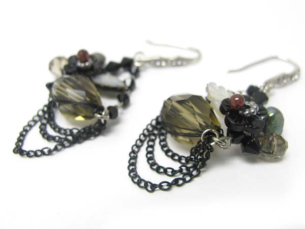 Mixed semi precious stone and chain hanging hand made earring